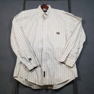 Gold Button Down Shirt Mens XL Yellow Striped Notre Dame Fighting Irish Logo